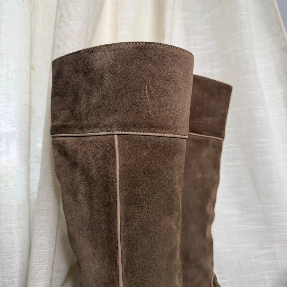 Two24 Ariat Suede Leather Tall Boots Heel Side Zip Brown Spain Women Shoe Size 8